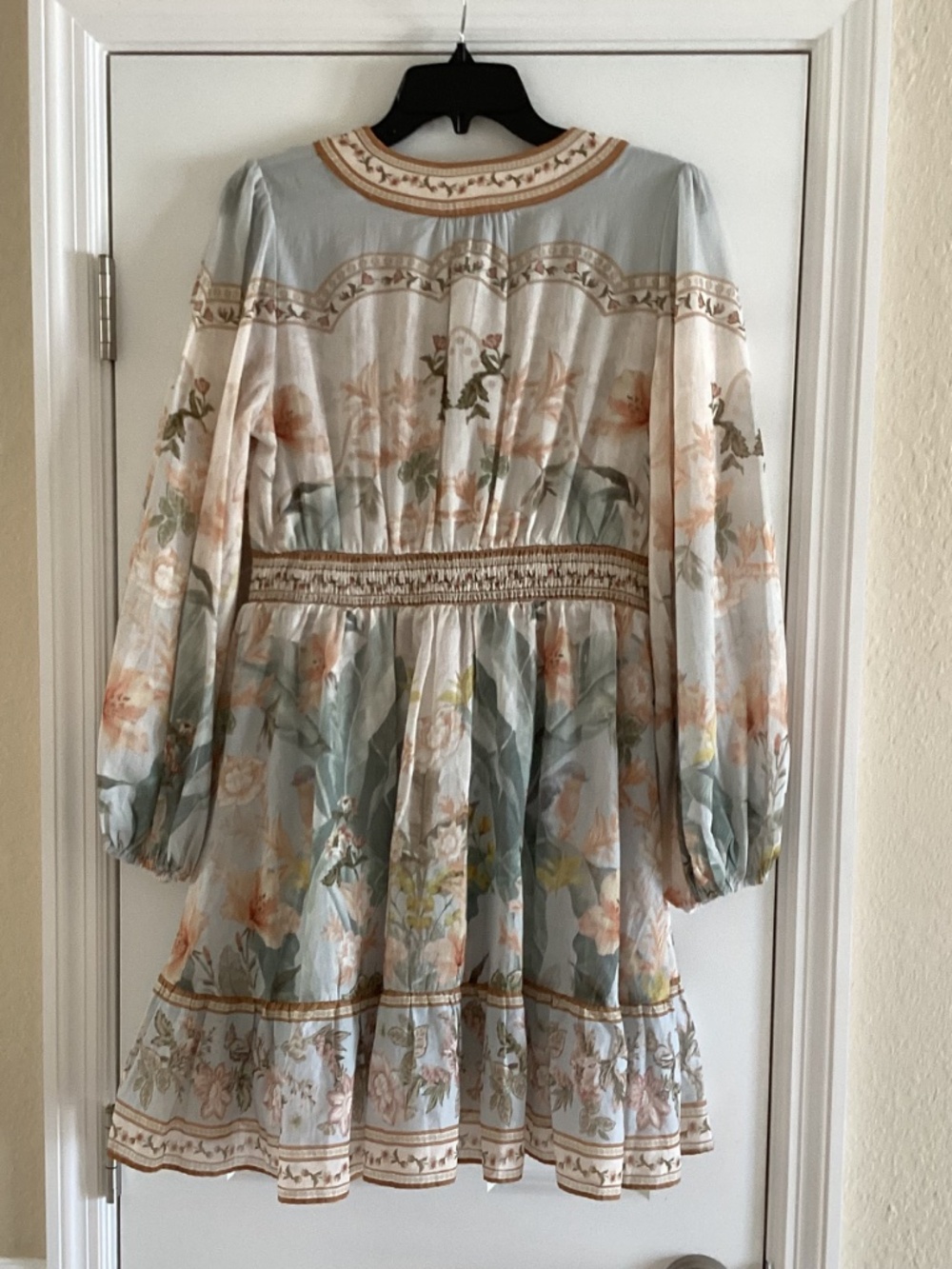 Calypso St. Barth Cotton Pastel Blue Floral V-Neck Faux Wrap Frill Mini Dress - Picture 8 of 16